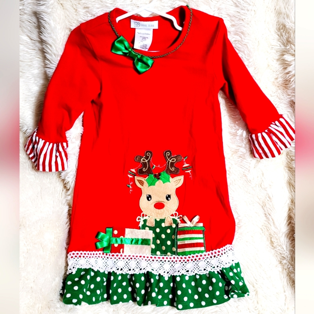 Bonnie Jean Toddler Girls Size 5 with 3/4 Sleeve Red Polka-dot Reindeer